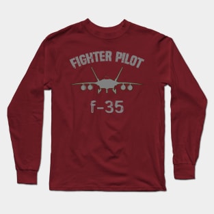 Fighter pilot F-35 fighter plane silhouette in minimalist military aviation style Long Sleeve T-Shirt